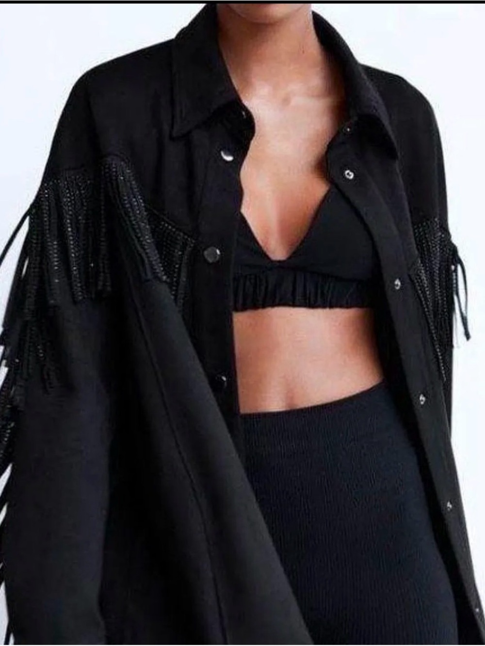 Zara Black Fringe Button-Up Jacket